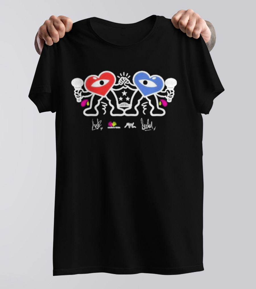 Ant And Dec Cash For Kids X Mul Iconic Heart Characters Fist Bump With Microphones T-Shirt