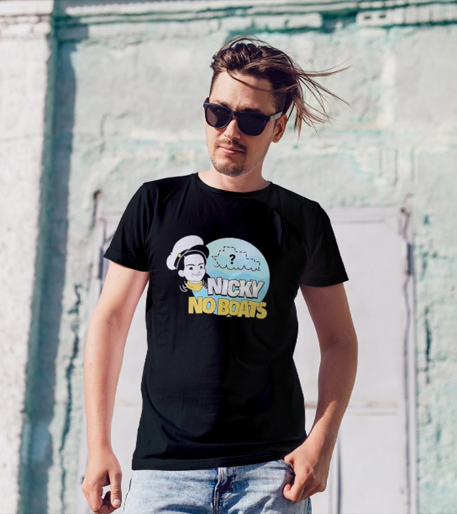 Nicky No Boats Captain's Hat Cartoon Question Mark T-Shirt