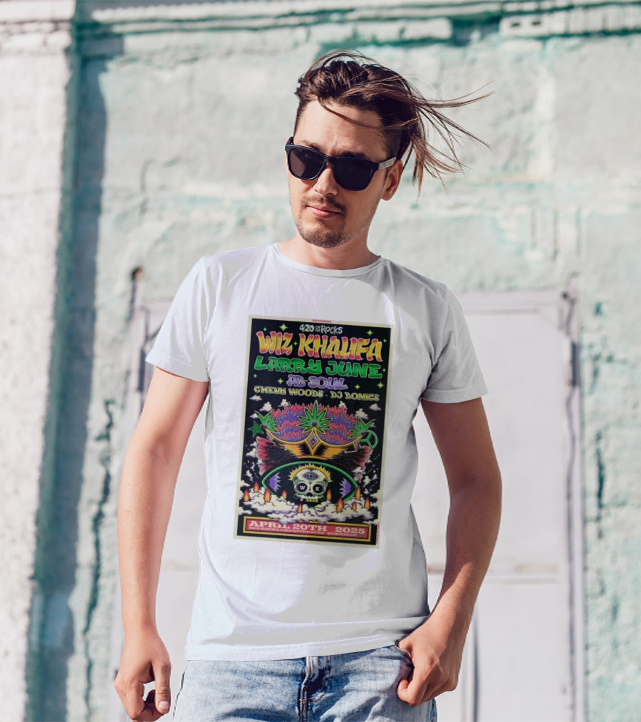 Wiz Khalifa Larry June Ab Soul 420 On The Rocks Morrison Colorado April 20th 2025 Event T-Shirt