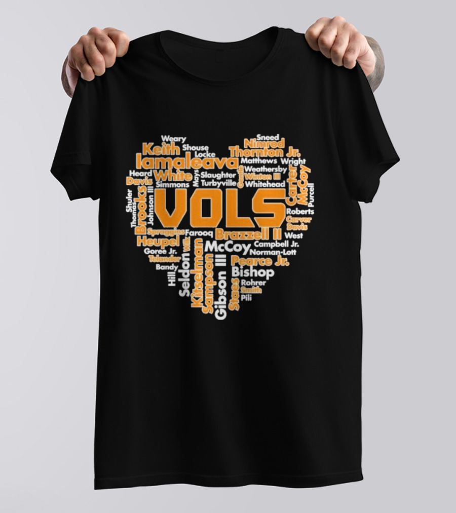 Tennessee Volunteers VOLS Heart Shaped Word Art Featuring Names T-Shirt