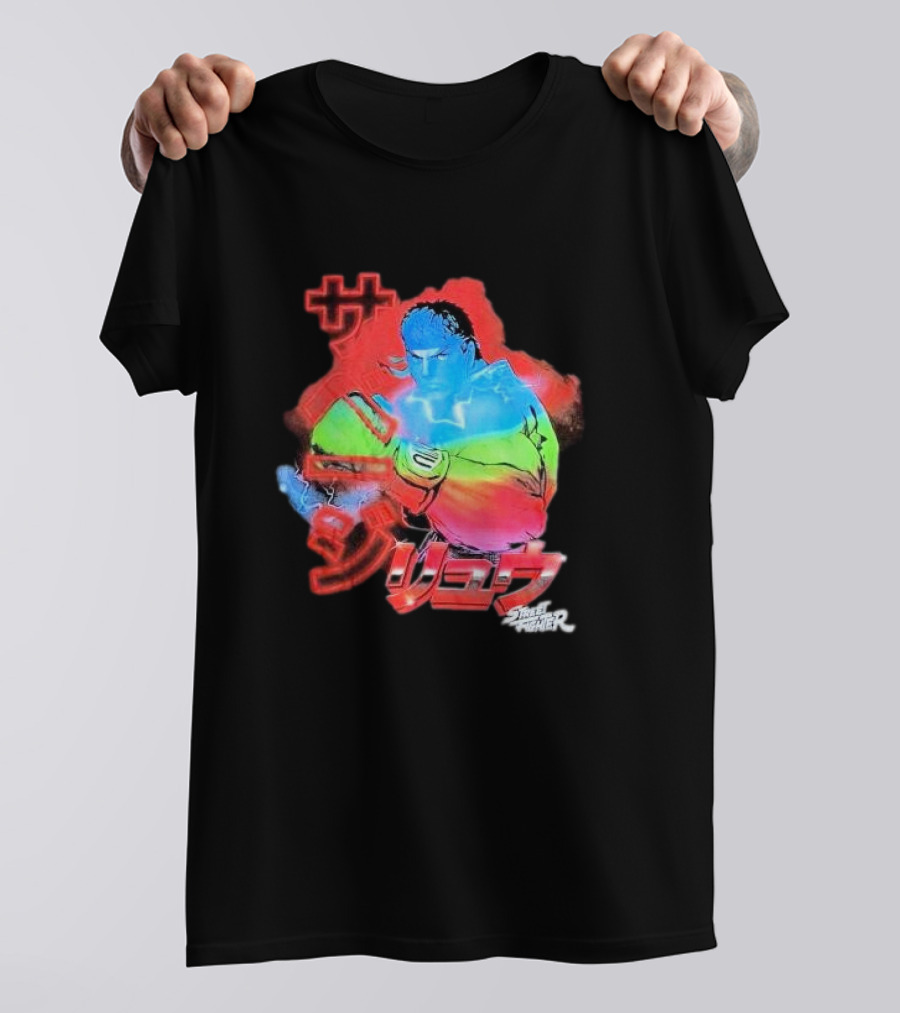 Street Fighter Ryu Neon Japanese Text Burst T-Shirt