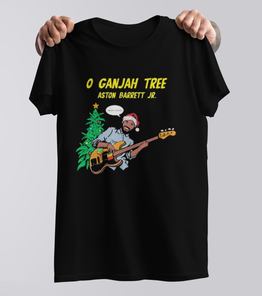 O Ganjah Tree Holiday Christmas Aston Barrett Jr Santa Hat Playing Guitar T-Shirt