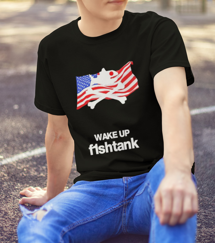 Jet Neptune Wake Up Fishtank American Flag Skull And Crossbones T-Shirt