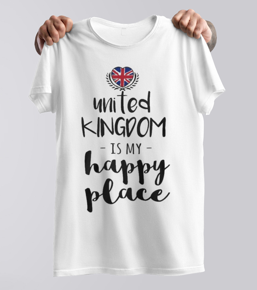 United Kingdom Is My Happy Place Union Jack Heart Laurel T-Shirt