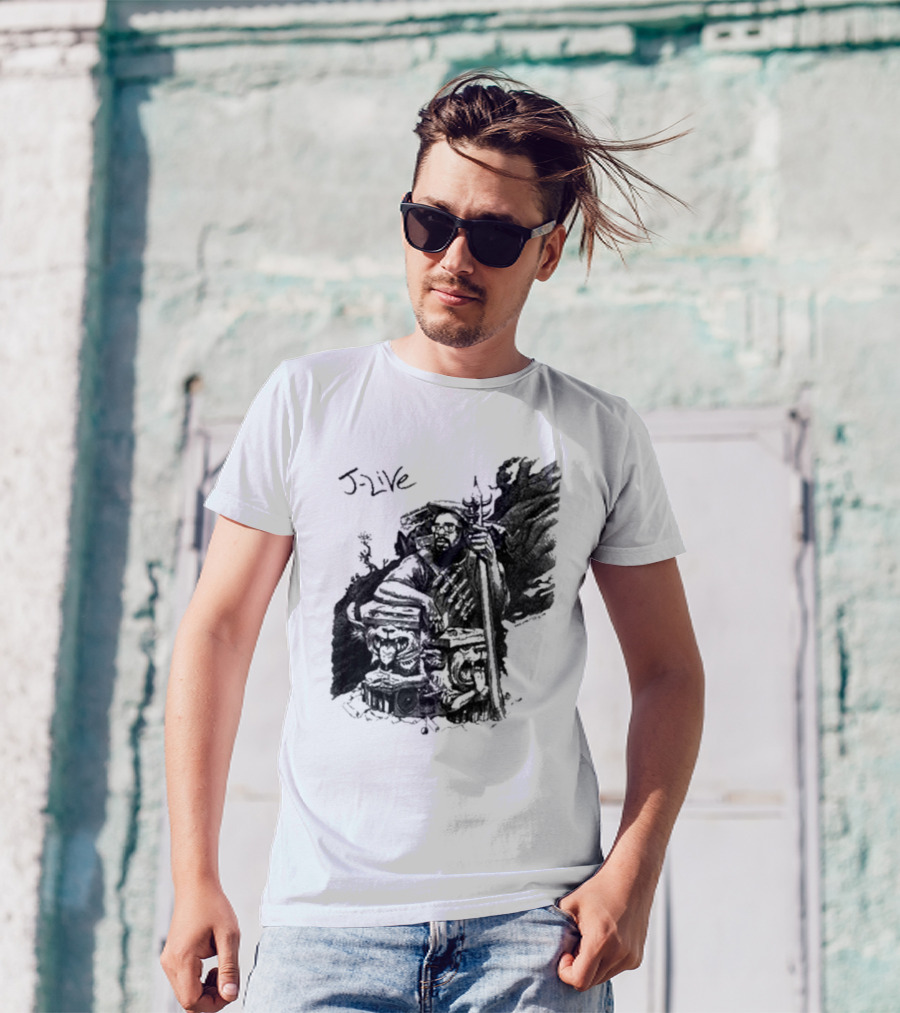 J-Live Realjlive Dan Lish Artwork Featuring Mythical Figures And Detailed T-Shirt