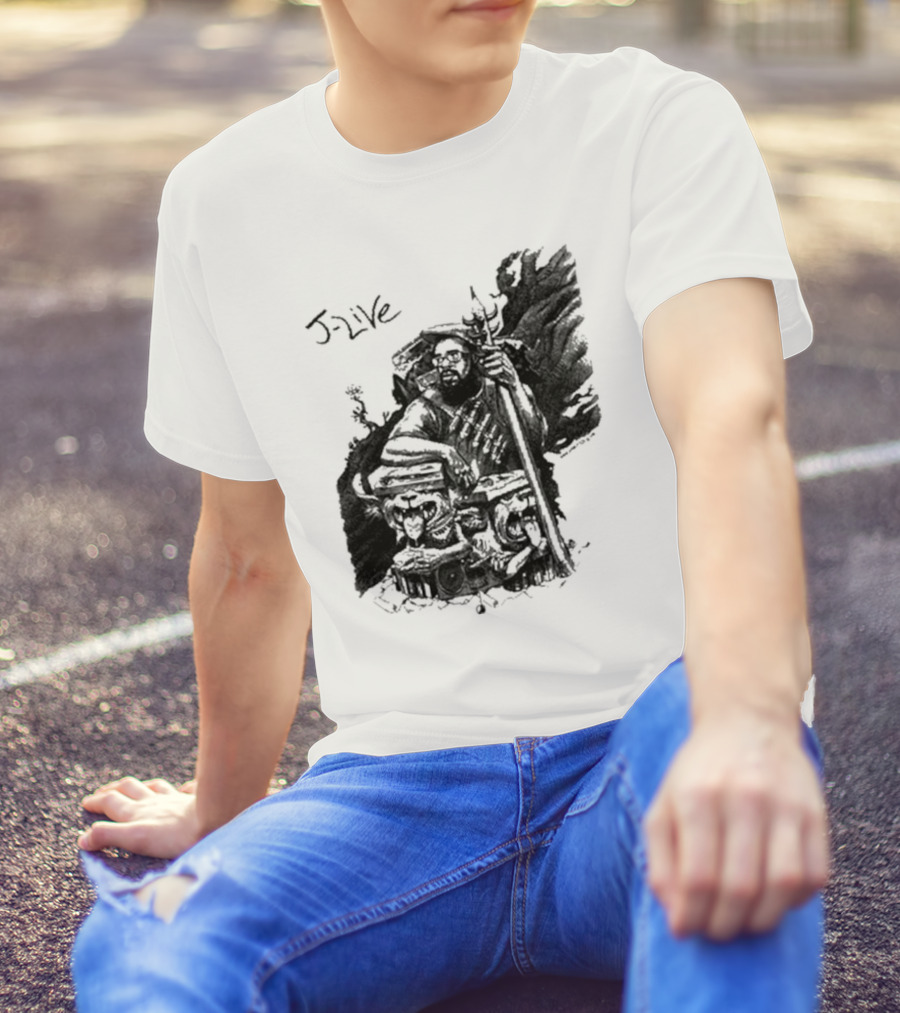 J-Live Realjlive Dan Lish Artwork Featuring Mythical Figures And Detailed T-Shirt