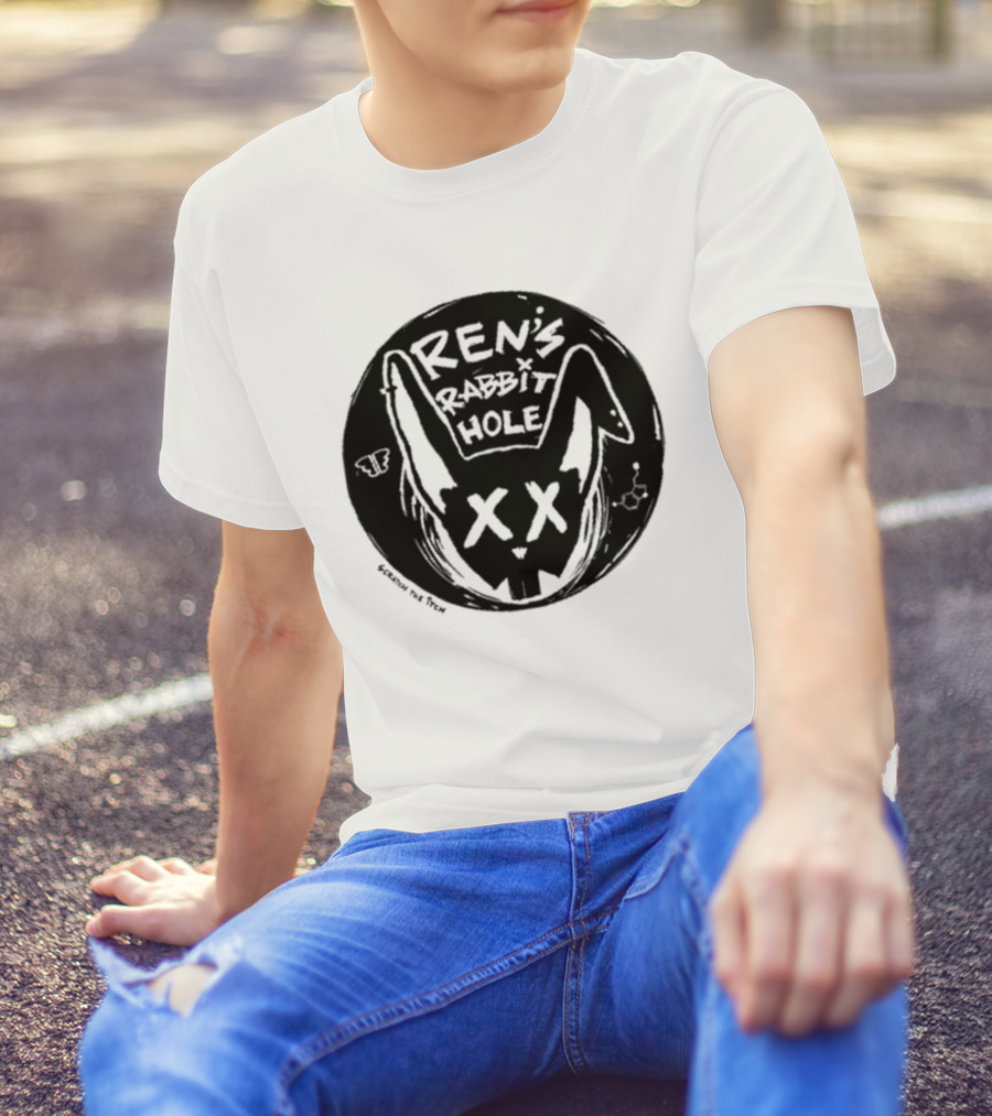 Ren's Rabbit Hole XX Black And White Butterfly Sketch T-Shirt