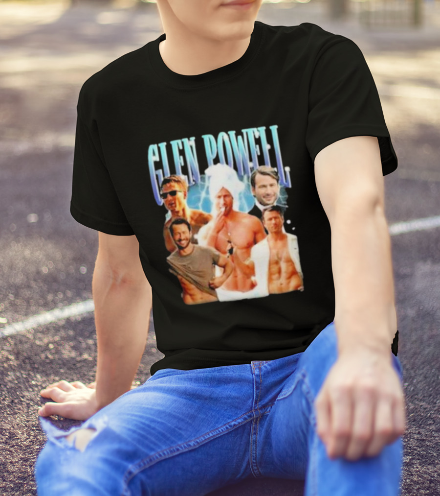 Glen Powell Kelsospade Multiphoto Collage T-Shirt