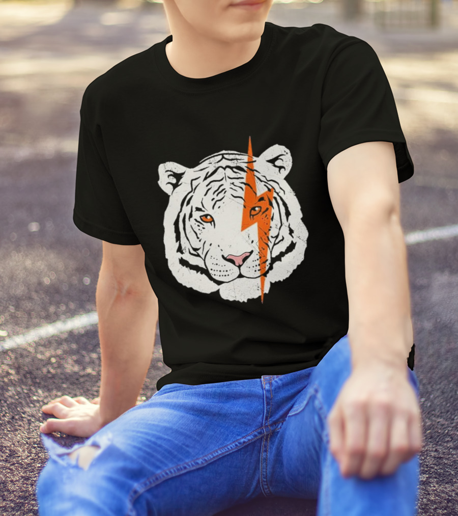 White Tiger Lightning Bolt Face T-Shirt