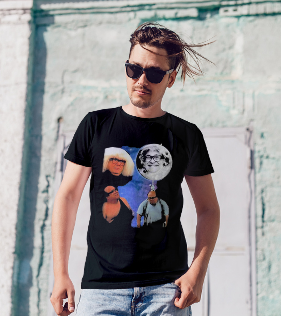 Three Wolf Moon Danny DeVito Mashup With Cosmic Moon Faces T-Shirt