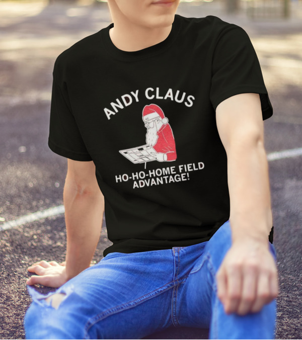 Andy Claus Santa In KC Hat With Playbook Ho Ho Home Field Advantage T-Shirt