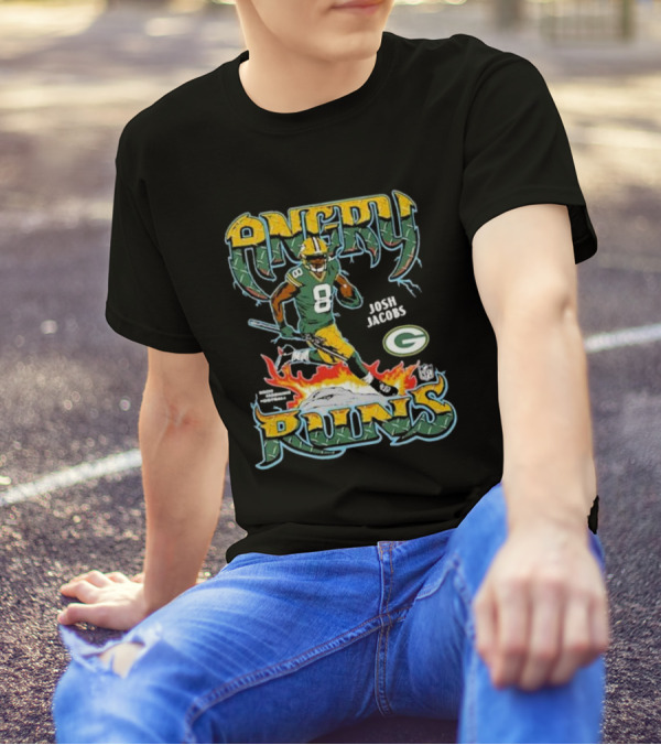 Josh Jacobs Angry Runs Green Bay Packers NFL Football T-Shirt