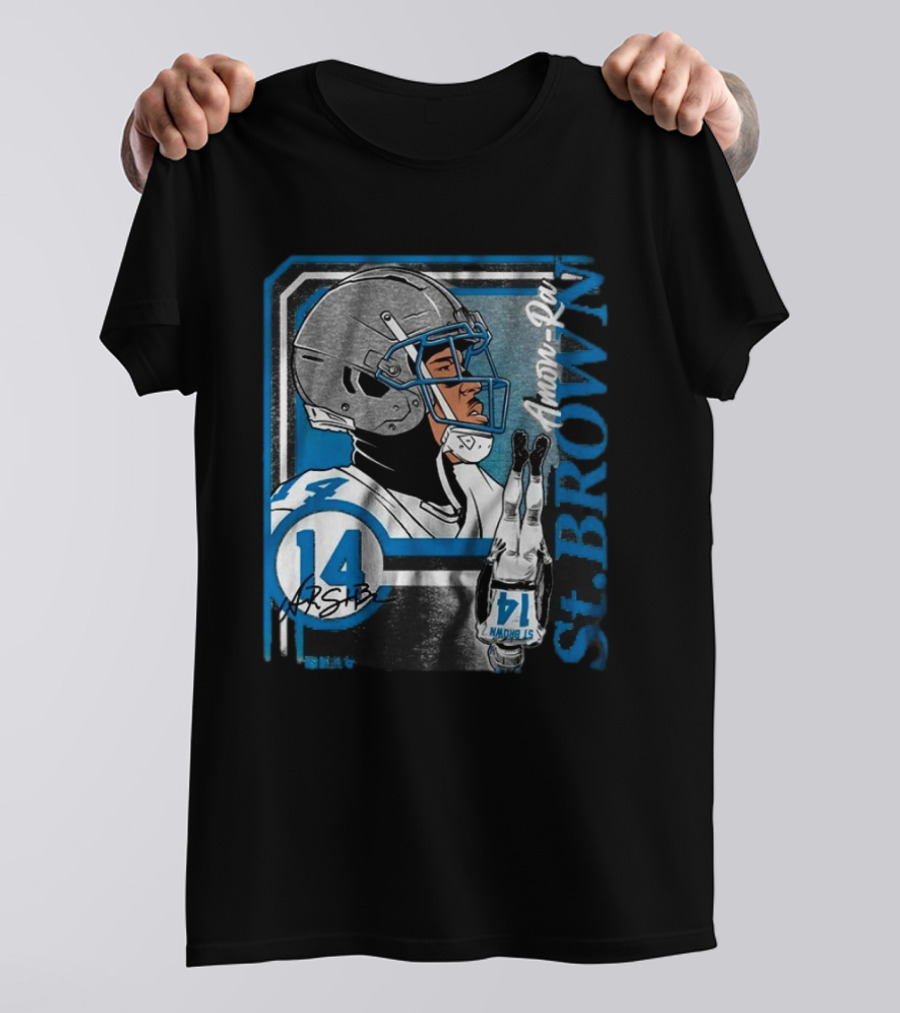 Amon-Ra St. Brown Number 14 Football Helmet Glove Collage T-Shirt