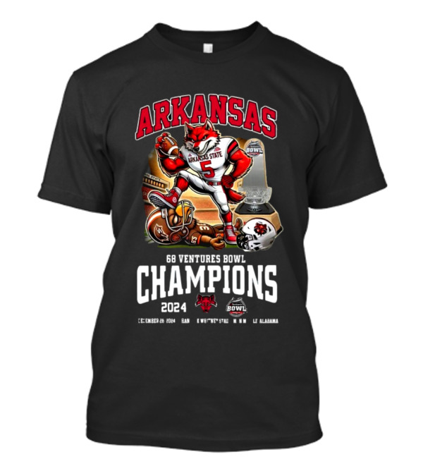 Arkansas State Red Wolves 68 Ventures Bowl Champions 2024 December 28 Football Victory T-Shirt
