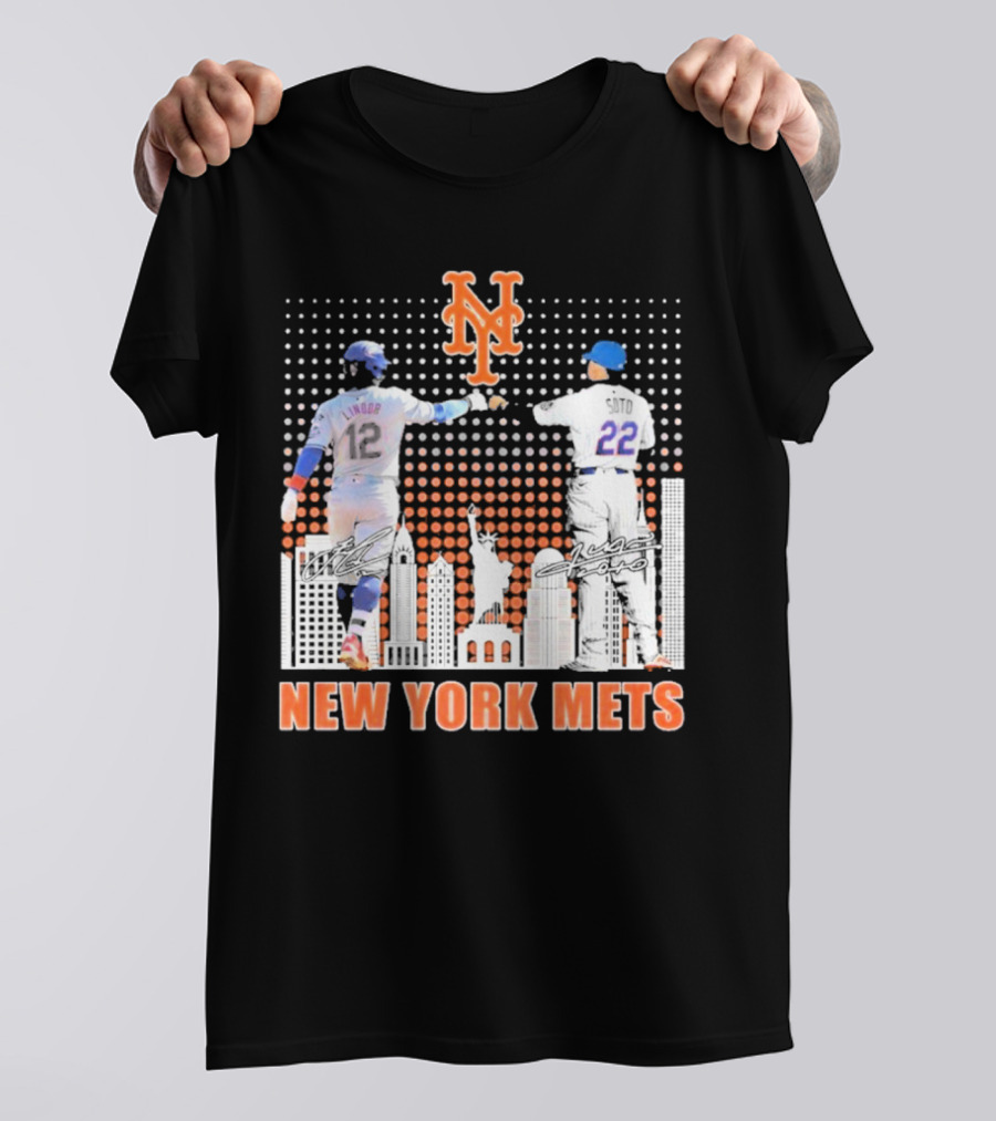 New York Mets Lindor Soto The Man The Myth The Legends 2025 New York City Skyline Statue Of Liberty T-Shirt