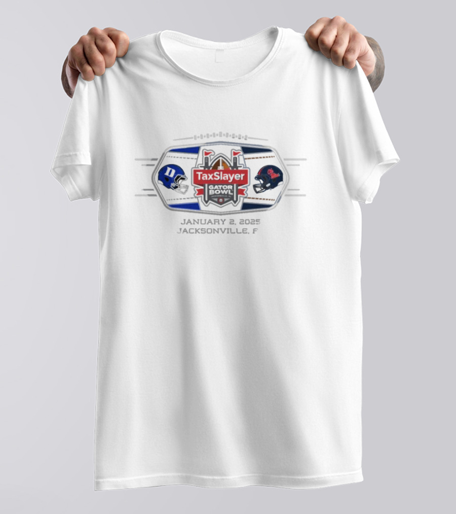 Ole Miss Rebels Vs Duke Blue Devils TaxSlayer Gator Bowl January 2, 2025 Jacksonville FL Helmets T-Shirt