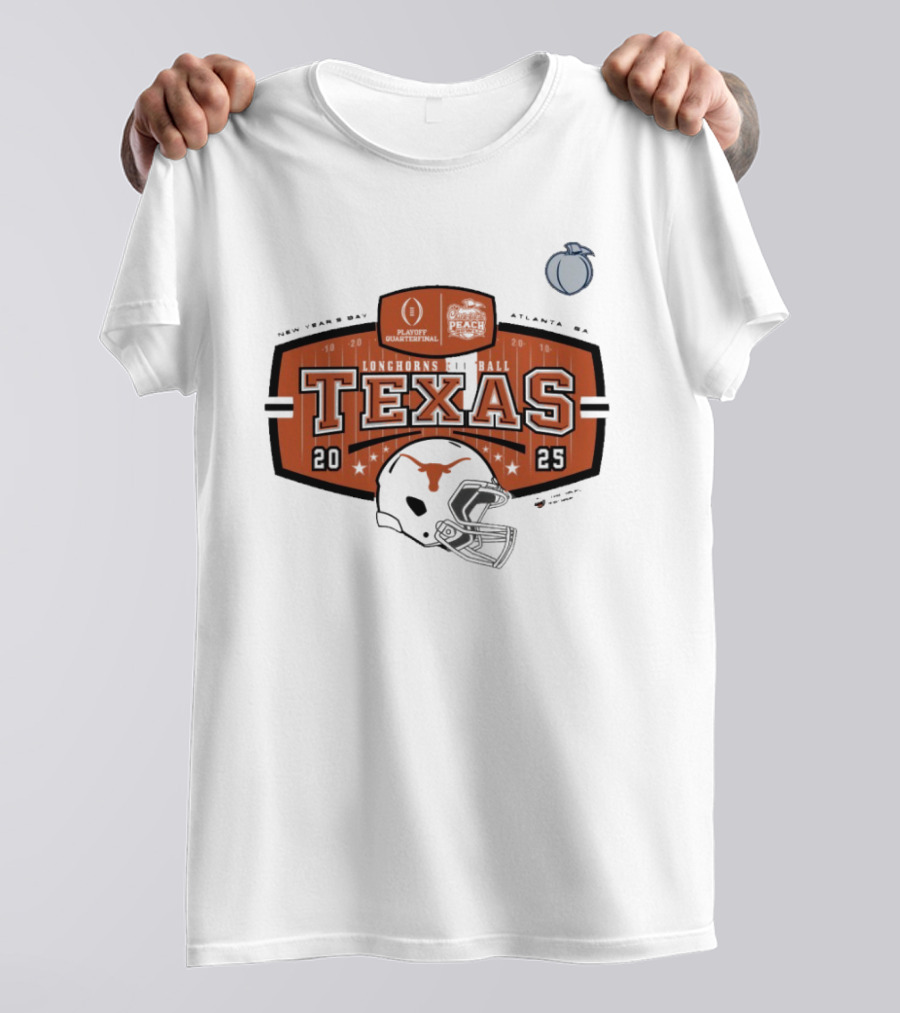 Texas Longhorns Football 2025 Peach Bowl Playoff Quarterfinal New Year’s Day Atlanta GA Helmet T-Shirt