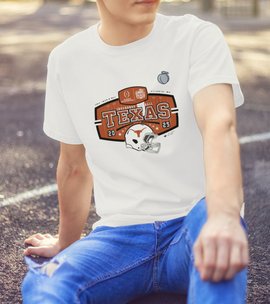Texas Longhorns Football 2025 Peach Bowl Playoff Quarterfinal New Year’s Day Atlanta GA Helmet T-Shirt