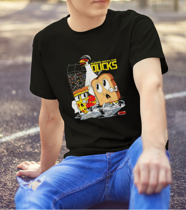 Running With The Ducks Brayton Brad Willie Cartoon Pizza And Toast Racing T-Shirt