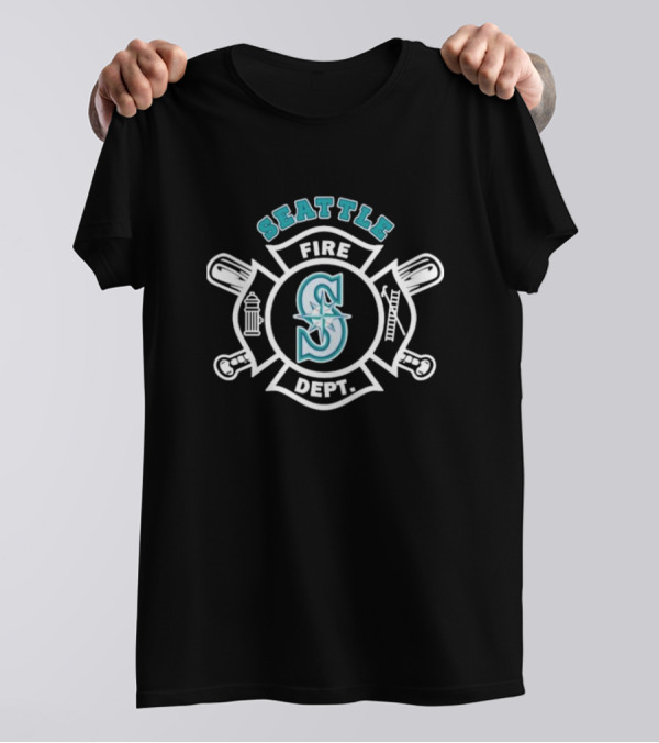 Seattle Mariners Fire Dept Firefighters Axes And Hydrant Emblem T-Shirt