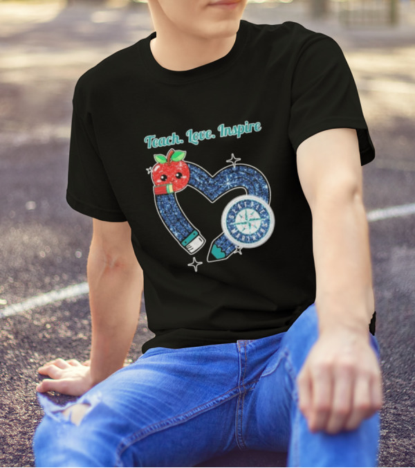 Seattle Mariners Teach Love Inspire Heart Apple Design T-Shirt