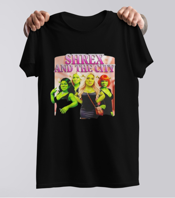SHREX AND THE CITY Green Characters Ladies In Black Dresses T-Shirt