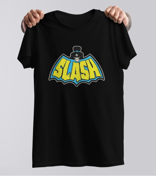 SLASH Batman Inspired Logo With Top Hat And Skull T-Shirt