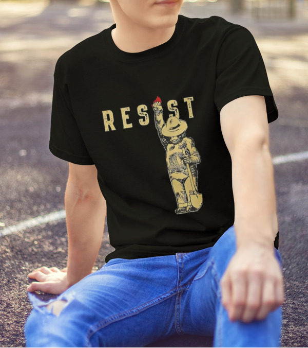 "Smokey Resist Firefighter Bear With Raised Fist And Shovel" T-Shirt