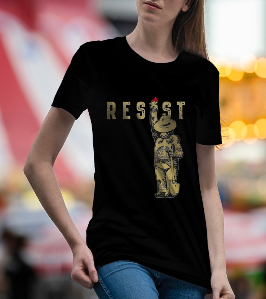 "Smokey Resist Firefighter Bear With Raised Fist And Shovel" T-Shirt
