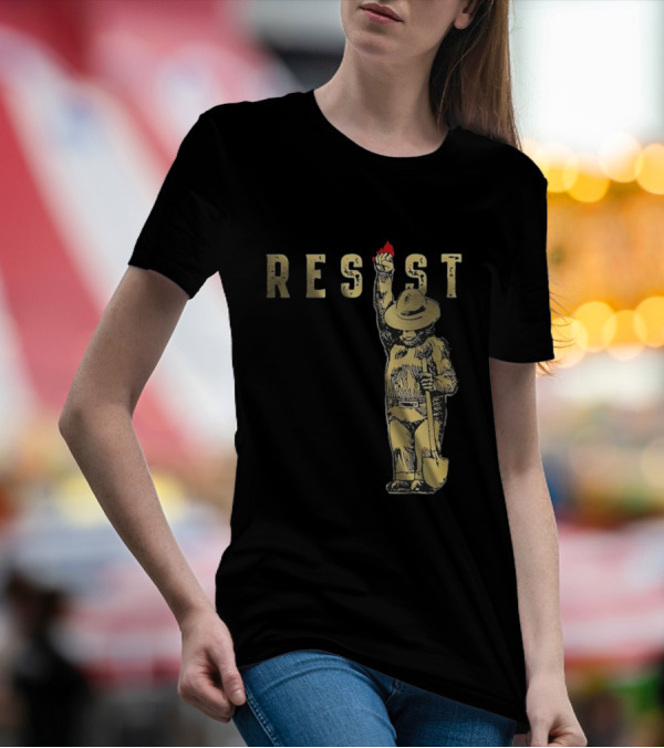 "Smokey Resist Firefighter Bear With Raised Fist And Shovel" T-Shirt