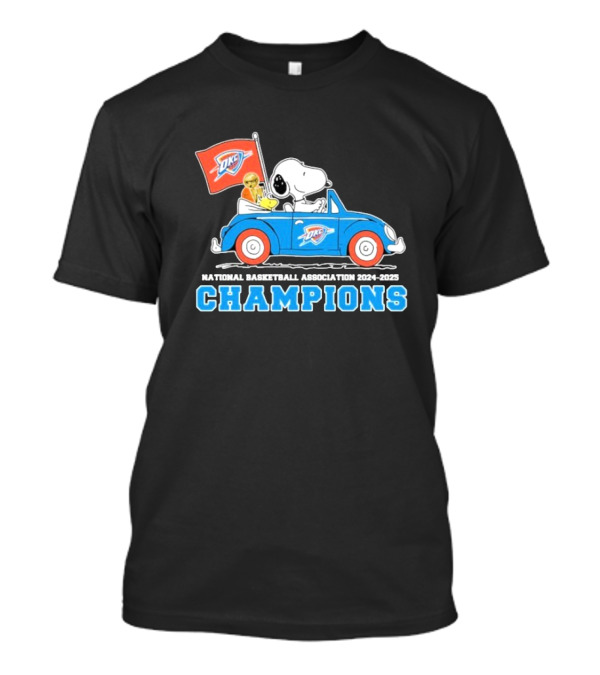 Snoopy Woodstock Peanuts Driving Car NBA Champions 2024 2025 OKC T-Shirt