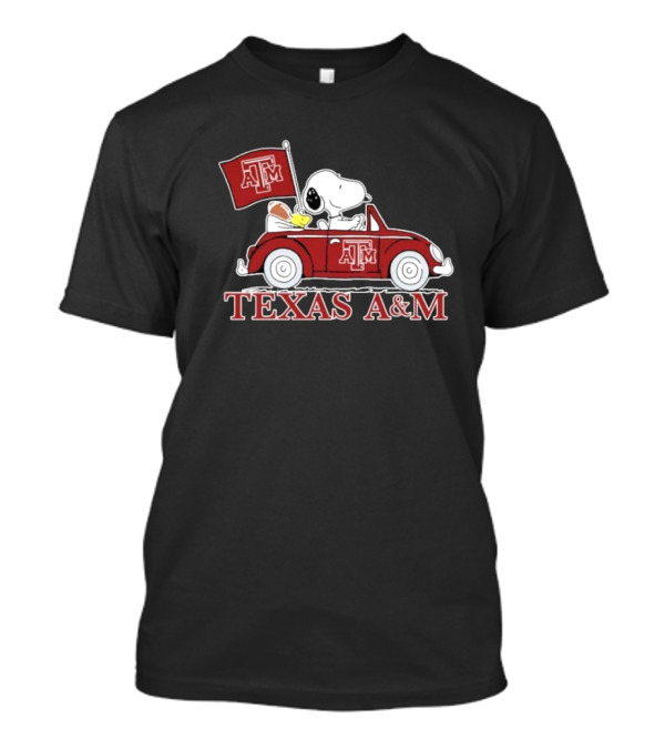 Snoopy Woodstock Driving Texas A&M Car Peanuts T-Shirt