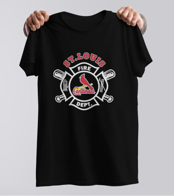 St Louis Cardinals Fire Dept Firefighters MLB Collaboration With Symbolic Badge And Equipment T-Shirt