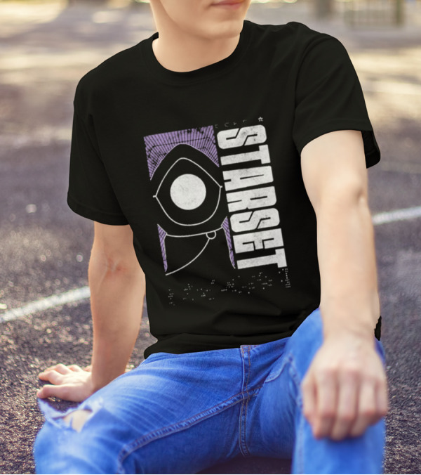 Starset Echo Purple Hooded Figure Bold White Text T-Shirt