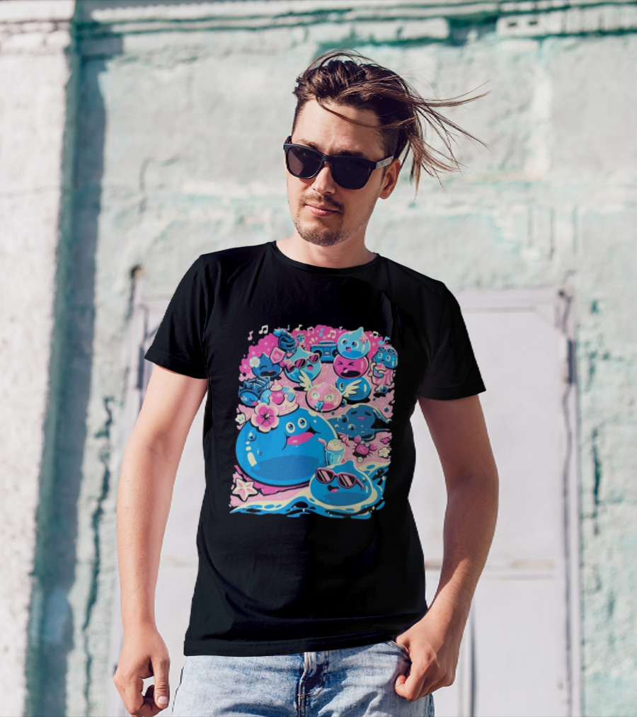 Summer Slimes Cute Blue And Pink Watercolor Style Festival Fun T-Shirt
