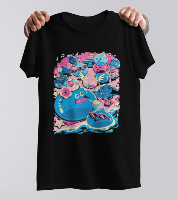 Summer Slimes Cute Blue And Pink Watercolor Style Festival Fun T-Shirt