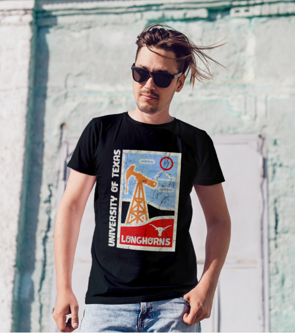 University Of Texas Longhorns Retro Oil Derrick And Bull Skull T-Shirt