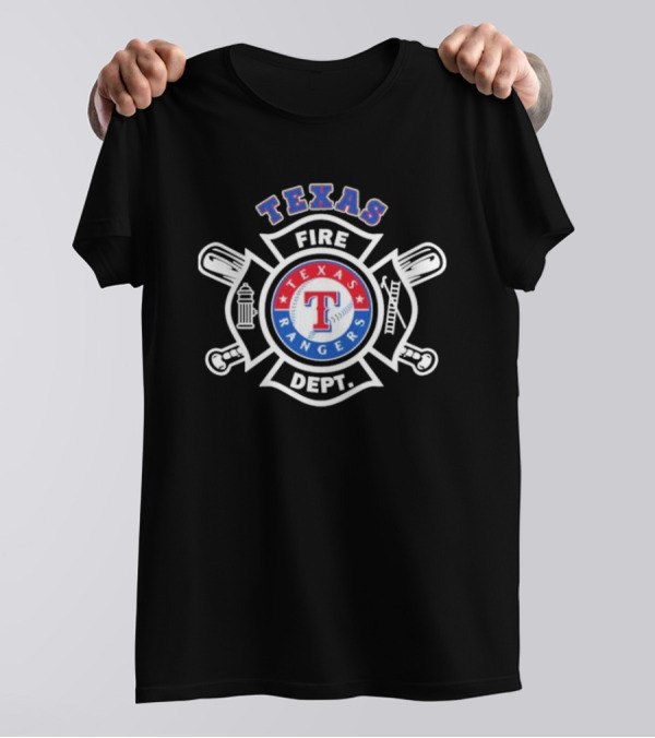 Texas Rangers Fire Dept Firefighters Maltese Cross Badge T-Shirt