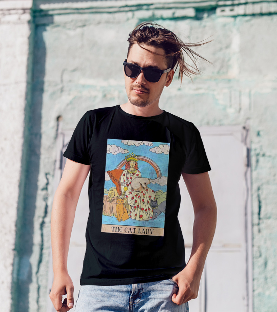 The Cat Lady Tarot Card Cats And Clouds Vintage Illustration T-Shirt