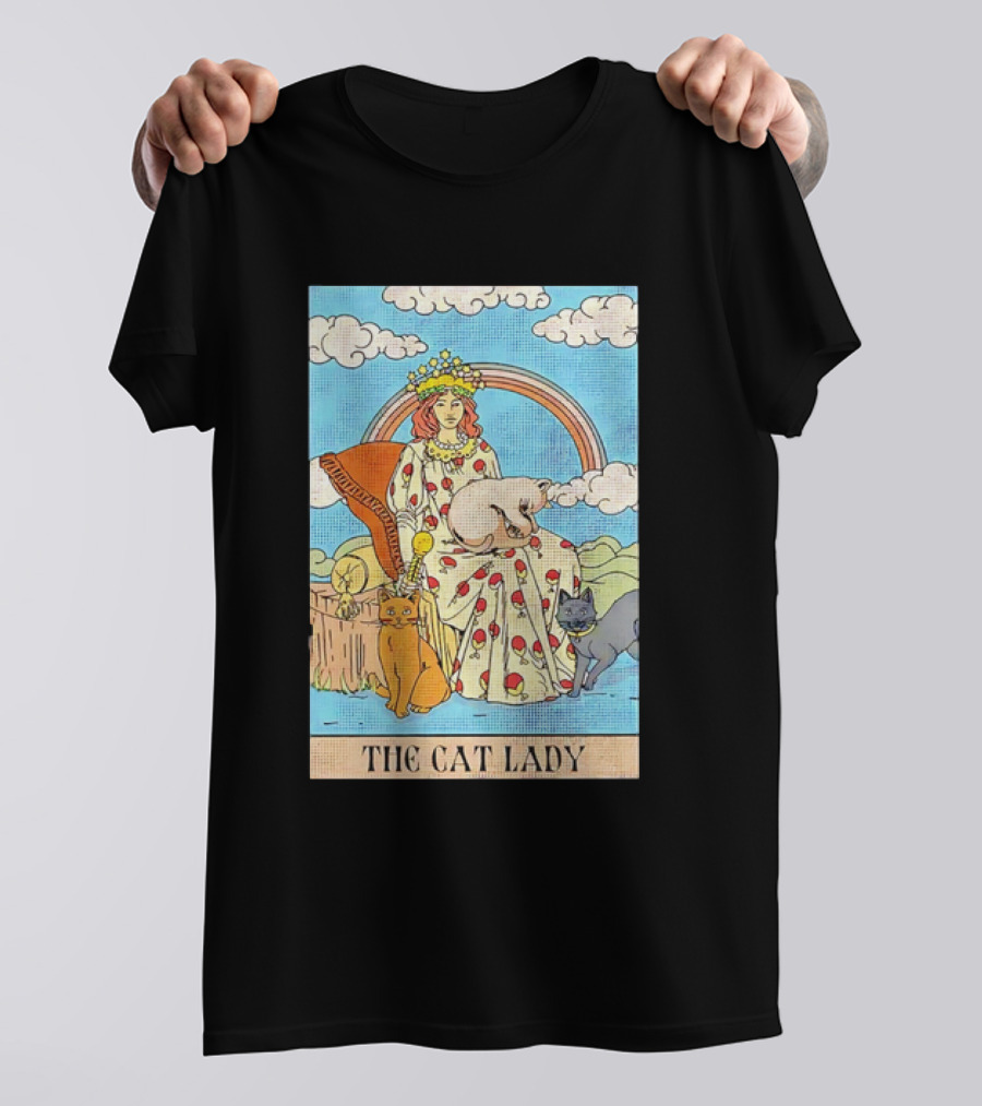 The Cat Lady Tarot Card Cats And Clouds Vintage Illustration T-Shirt