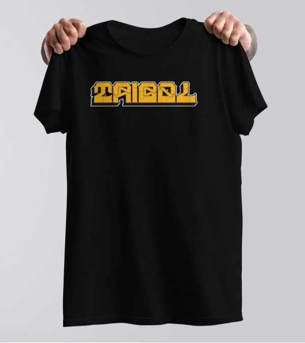 Tribal Gear Victim Gold Graffiti Font Bold Yellow Text T-Shirt