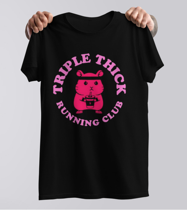 Triple Thick Running Club Hamster Weightlifting Fun T-Shirt