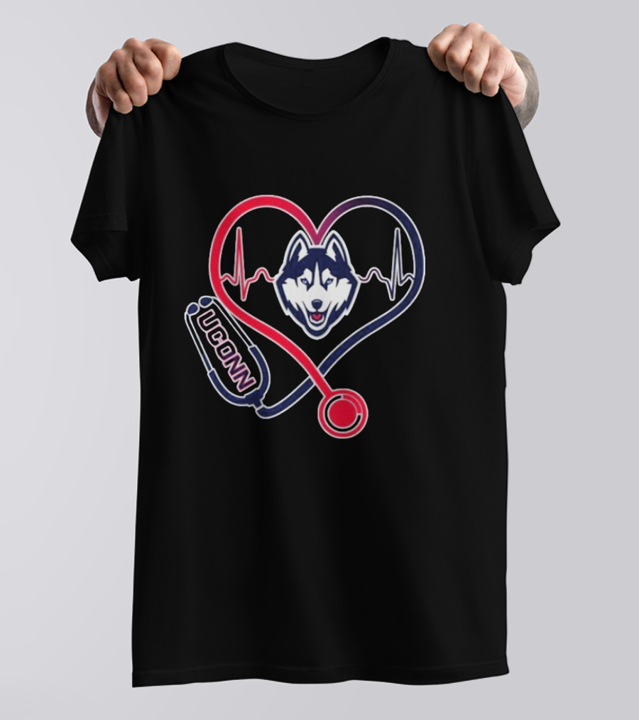 UConn Huskies Heartbeat Stethoscope Nurse Care T-Shirt