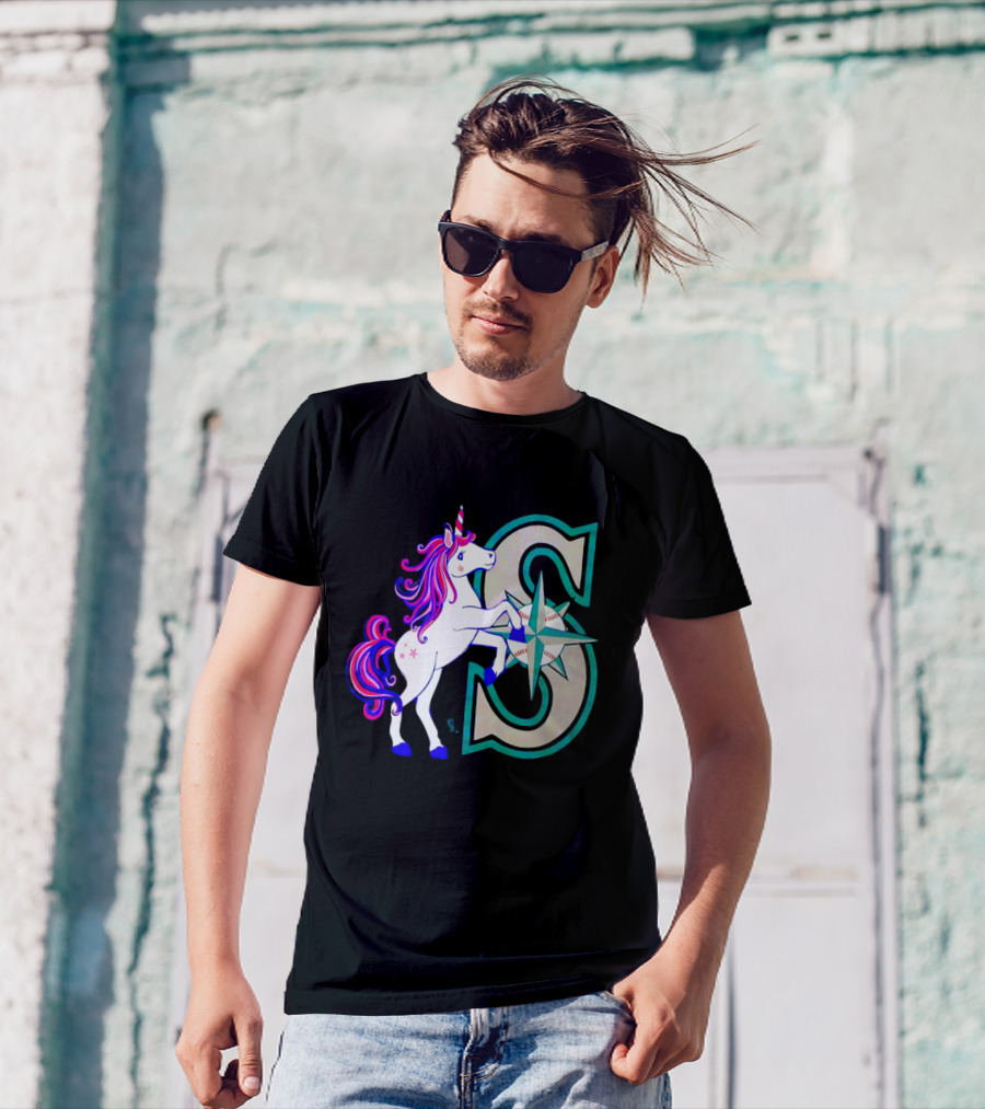 Unicorn Seattle Mariners Baseball Emblem With Compass And Stars T-Shirt