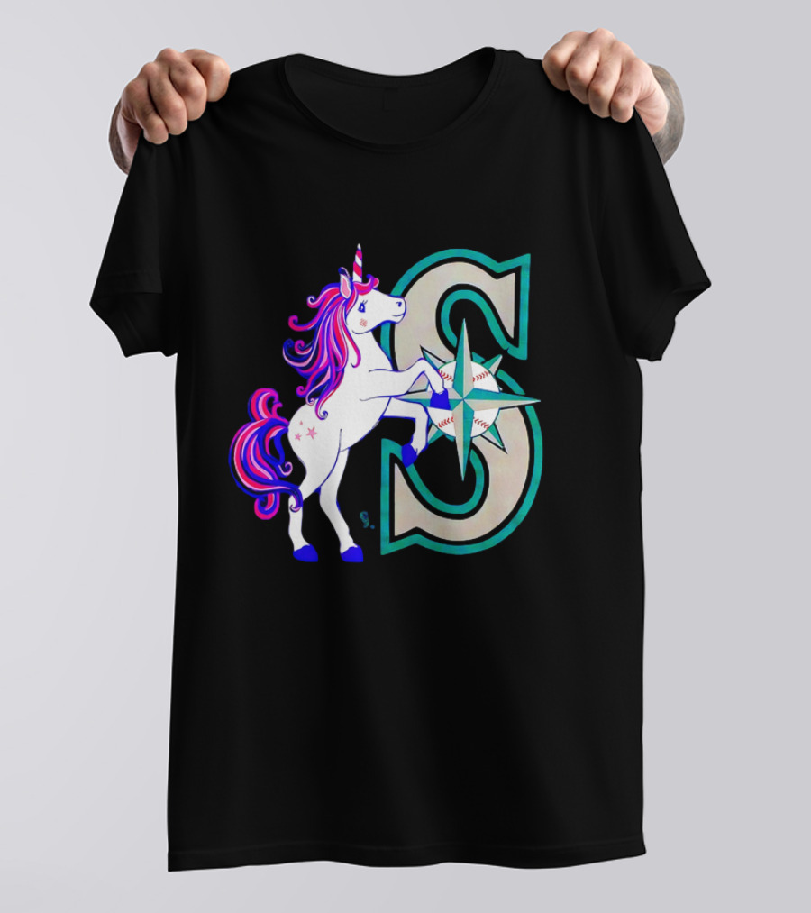 Unicorn Seattle Mariners Baseball Emblem With Compass And Stars T-Shirt