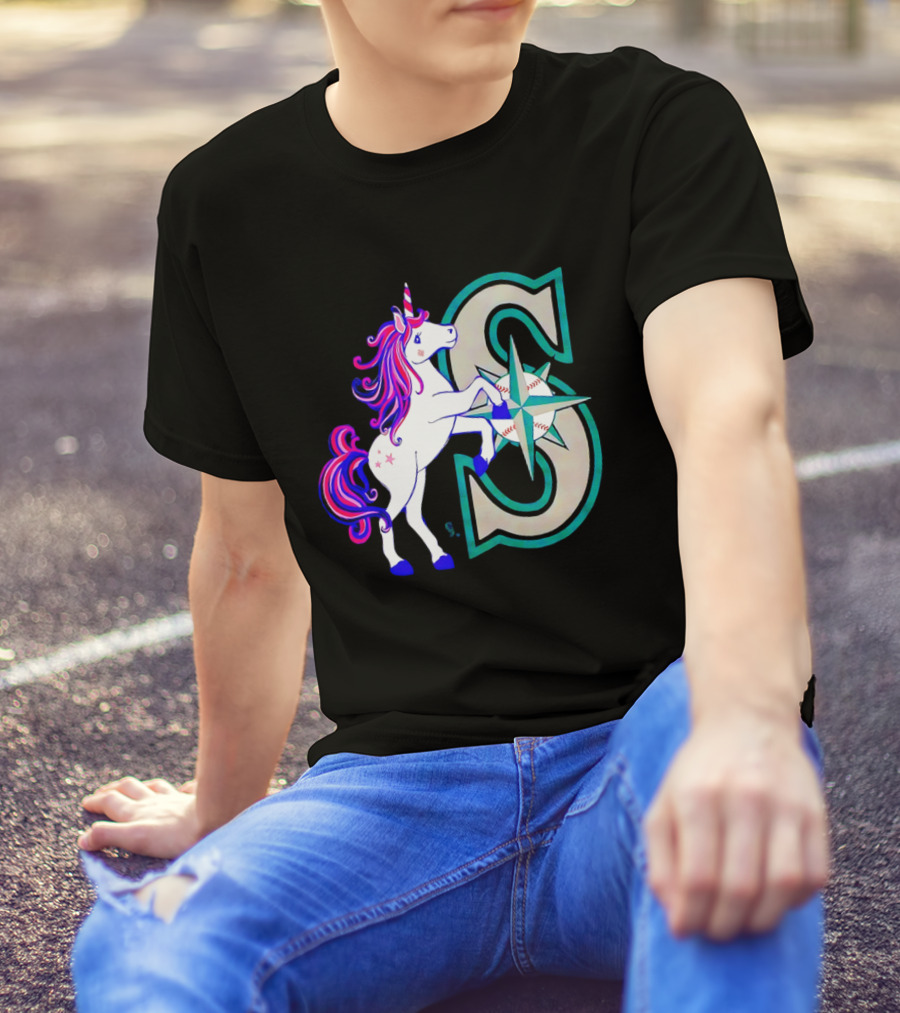 Unicorn Seattle Mariners Baseball Emblem With Compass And Stars T-Shirt