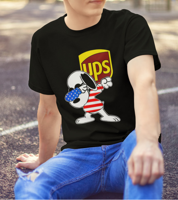 Snoopy American Flag Dabbing UPS Shield T-Shirt