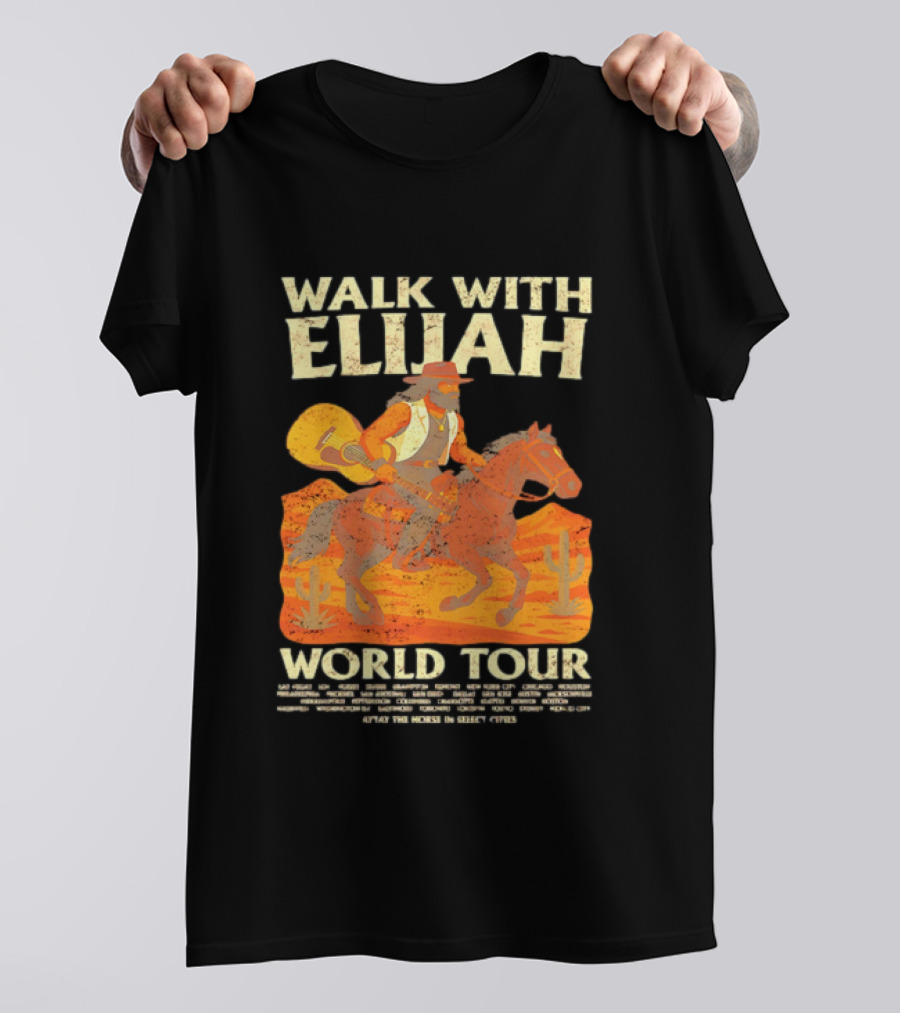 Walk With Elijah World Tour Cowboy Guitar Horse Retro Style T-Shirt