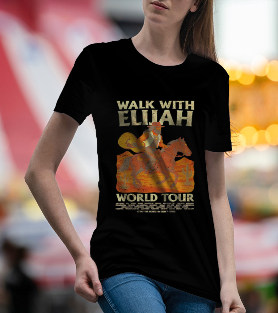 Walk With Elijah World Tour Cowboy Guitar Horse Retro Style T-Shirt