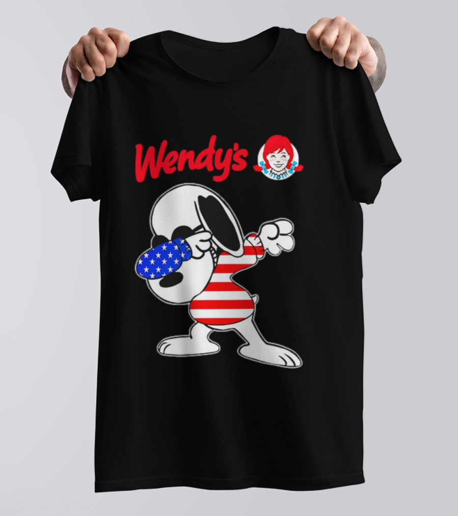Wendy’s Snoopy Dabbing American Flag Stripes T-Shirt